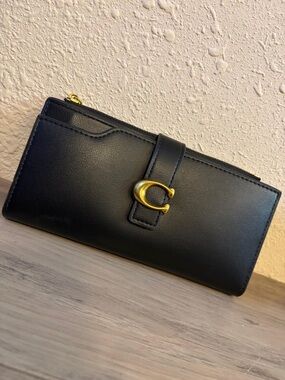 Black Leather Wallet with Gold Hardware